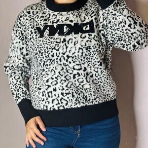 DKNY Black and White Animal Print Sweater